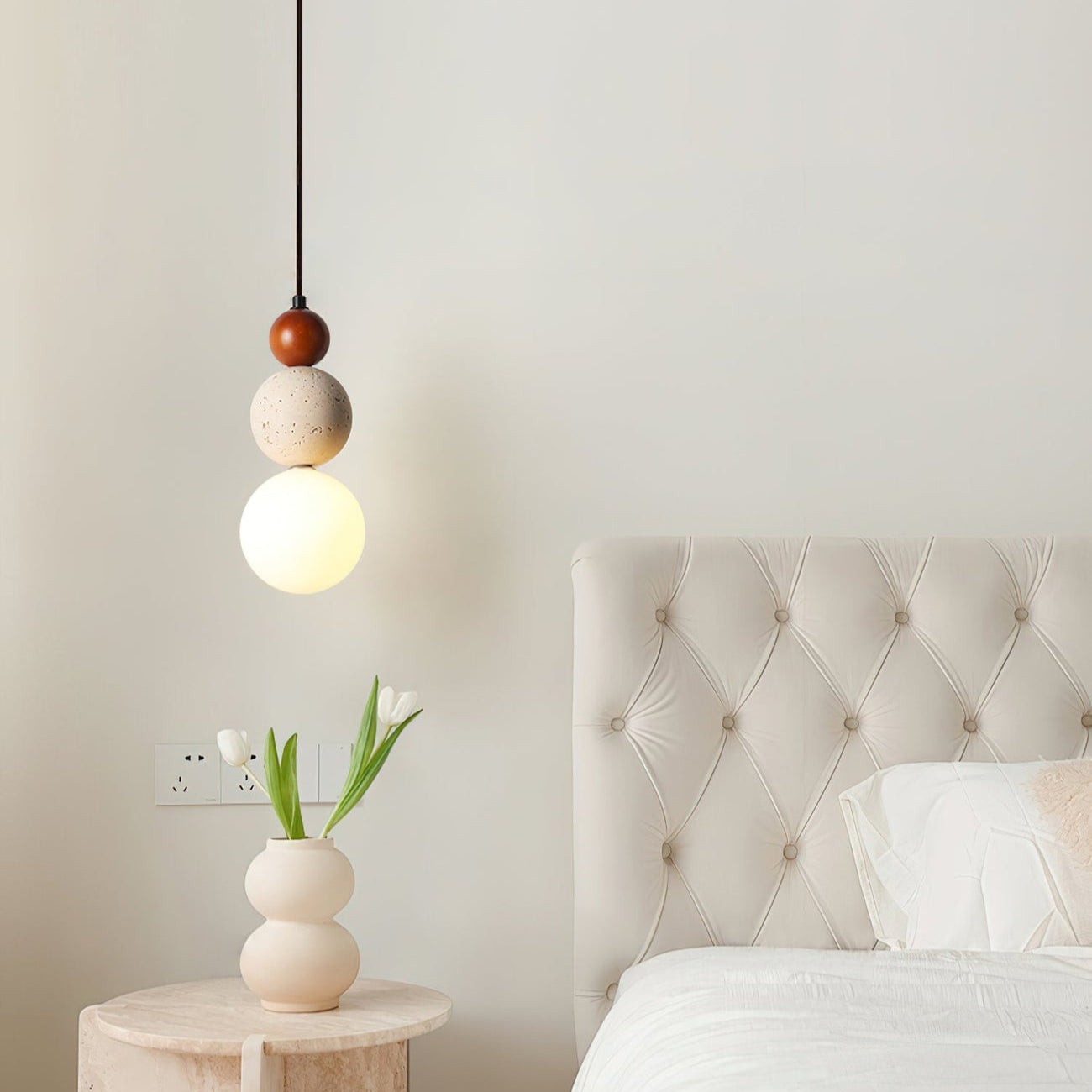 Elegante Glow Cream Stone hanglamp voor naast het bed HL3462