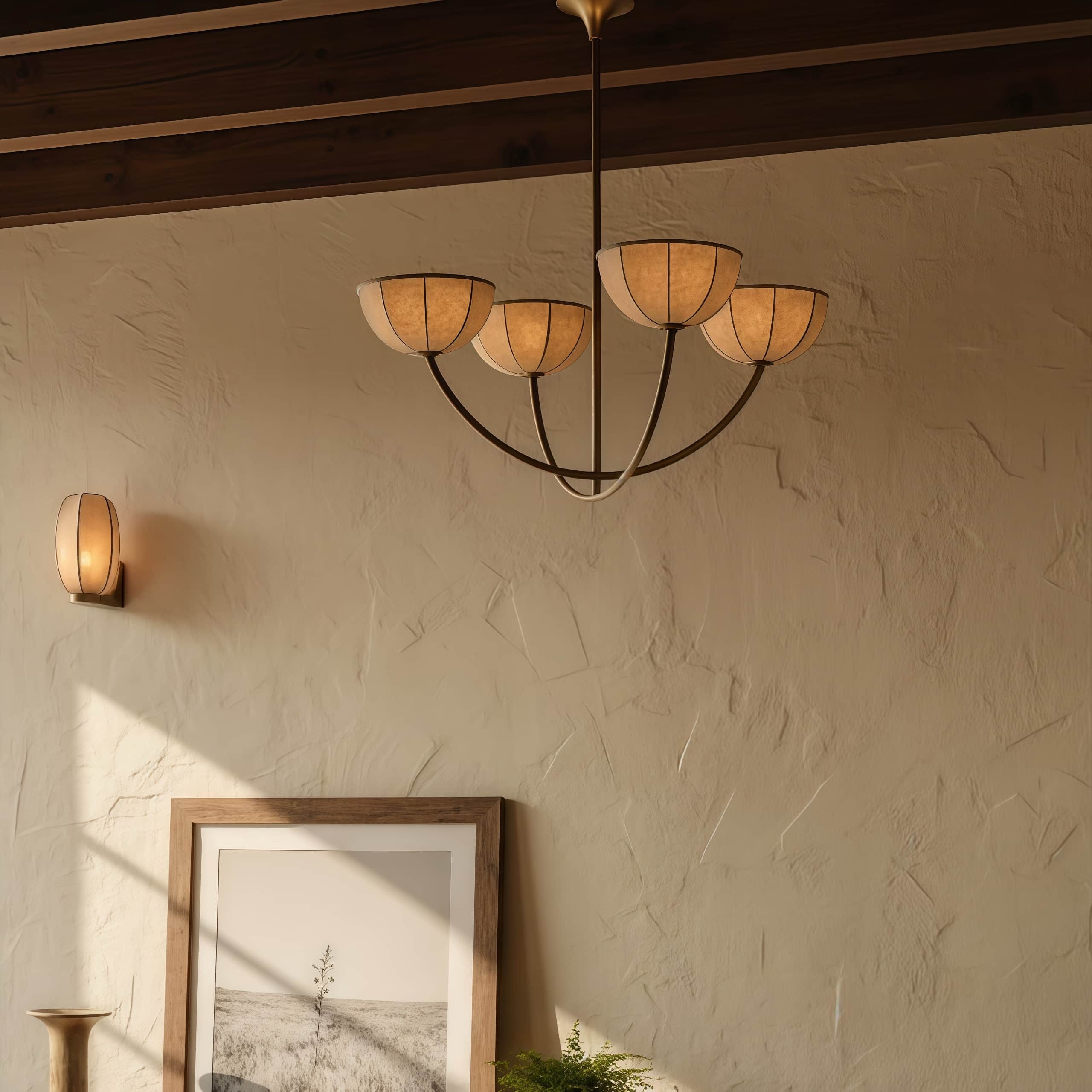 Loomis kroonluchter - elegante, met linnen beklede kap en messing afwerking, moderne hanglamp voor de woonkamer HL2518