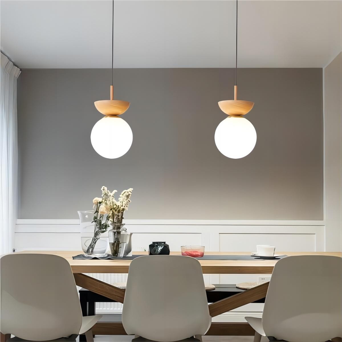 Scandinavische Semi-bol Houten Hanglamp HL100