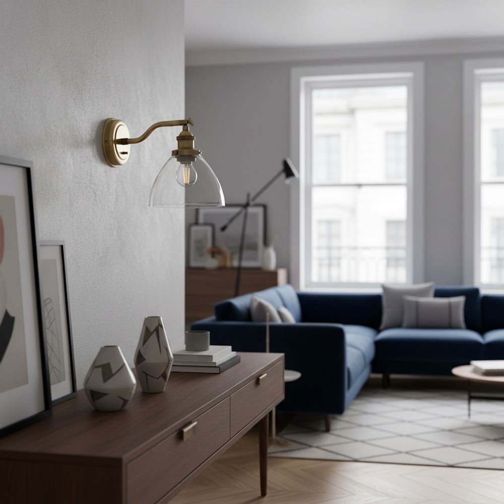 Verstelbare Hansen messing wandlamp - helder glasontwerp HL1828