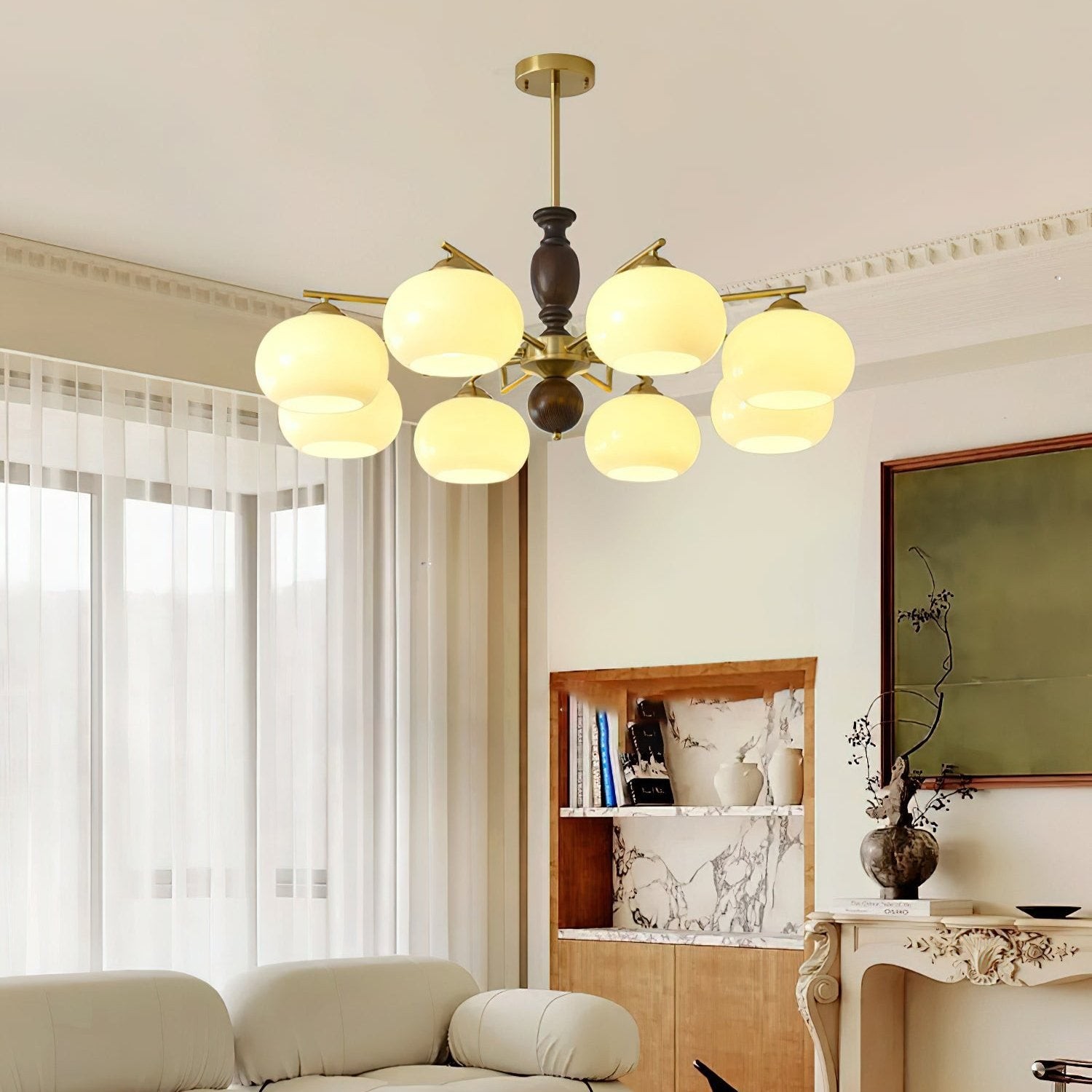Middeleeuwse stijl Walnoot Beige Bol Kroonluchter HL835