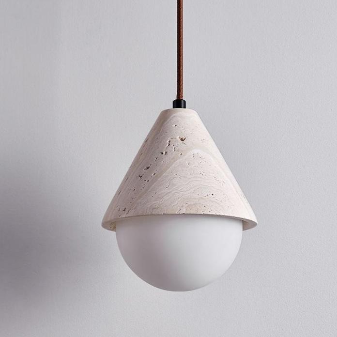 Hanglamp HL3449 van geel travertijn met crèmekleurige afwerking
