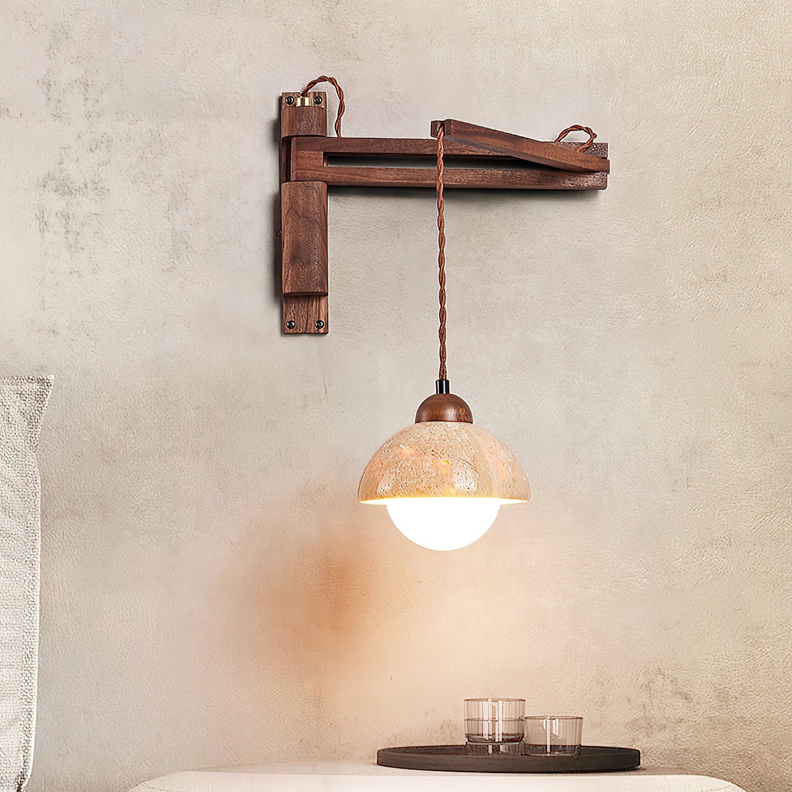 Tia Travertin Wandlamp met zwenkarm en stekker HL3238