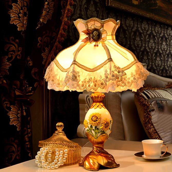 Europese stijl luxe metalen zonnebloem tafellamp HL876