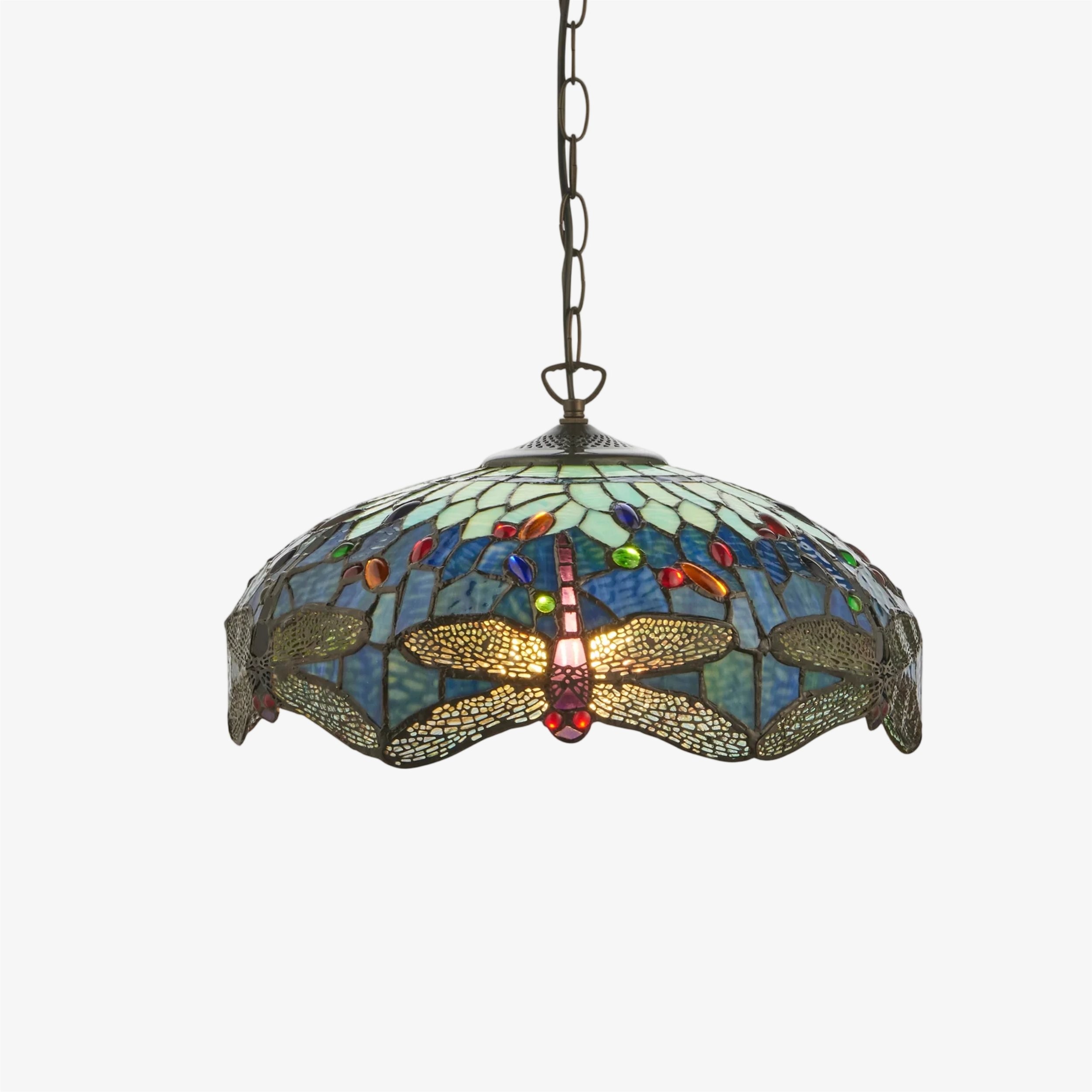 TF Dragonfly Tiffany hanglamp - Art Nouveau hanglamp met glas-in-lood voor de woonkamer HL2045