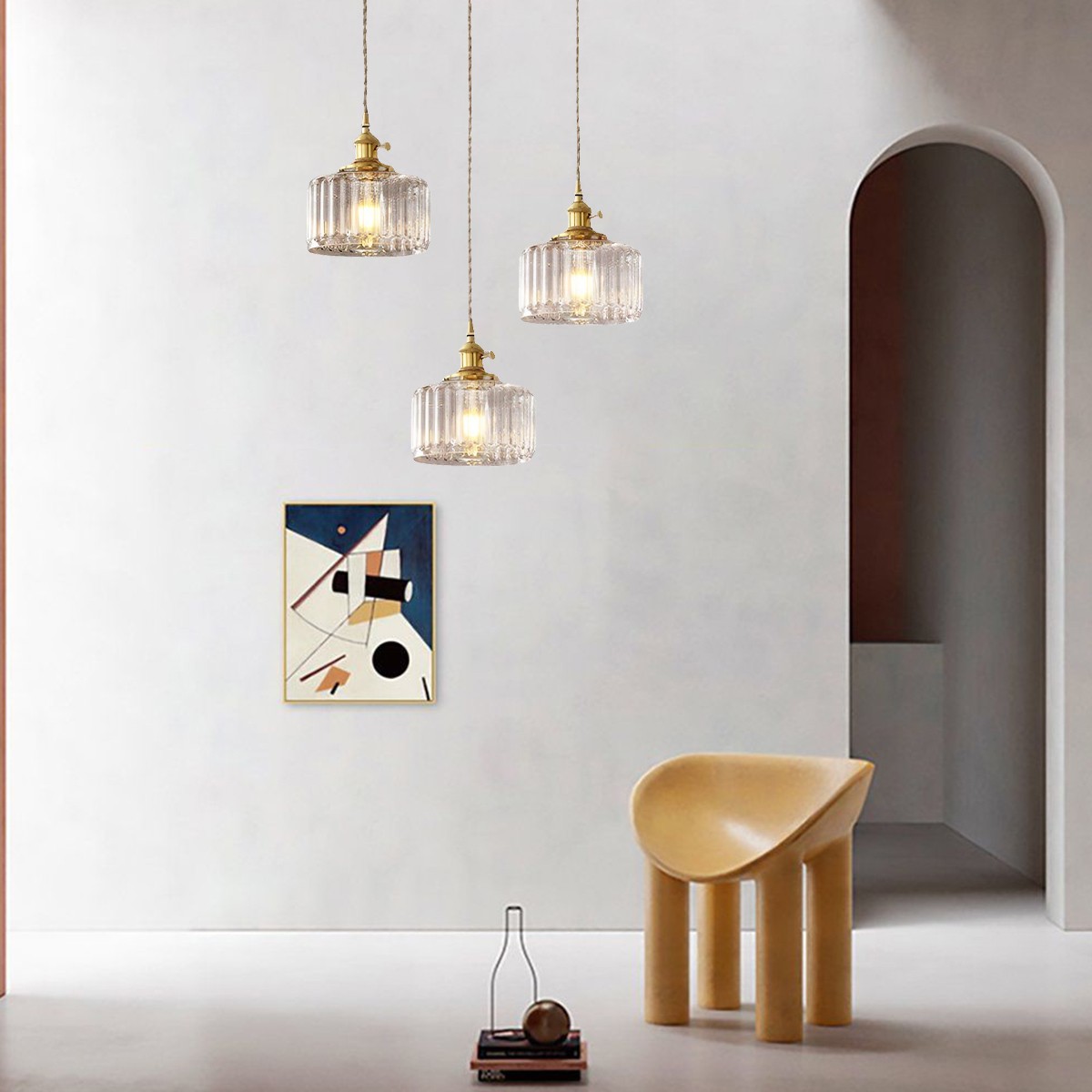 Retro Korte Cilinder Golvende Glazen Hanglamp HL315