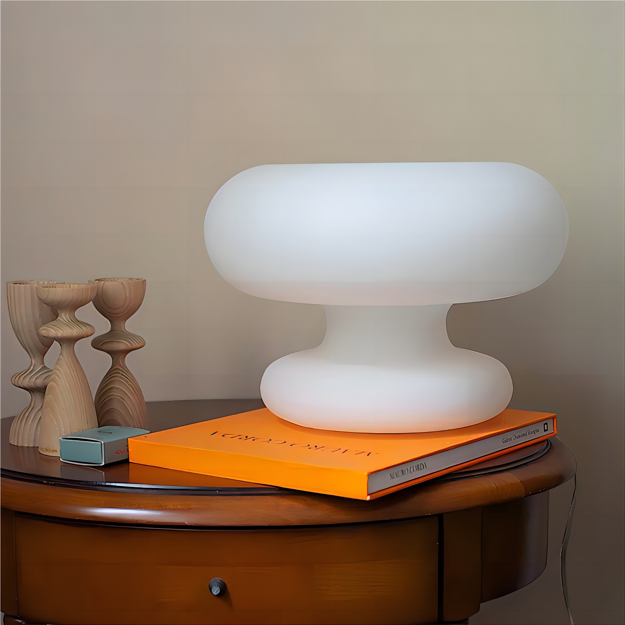 Wit glazen paddenstoel donut Bauhaus tafellamp HL102