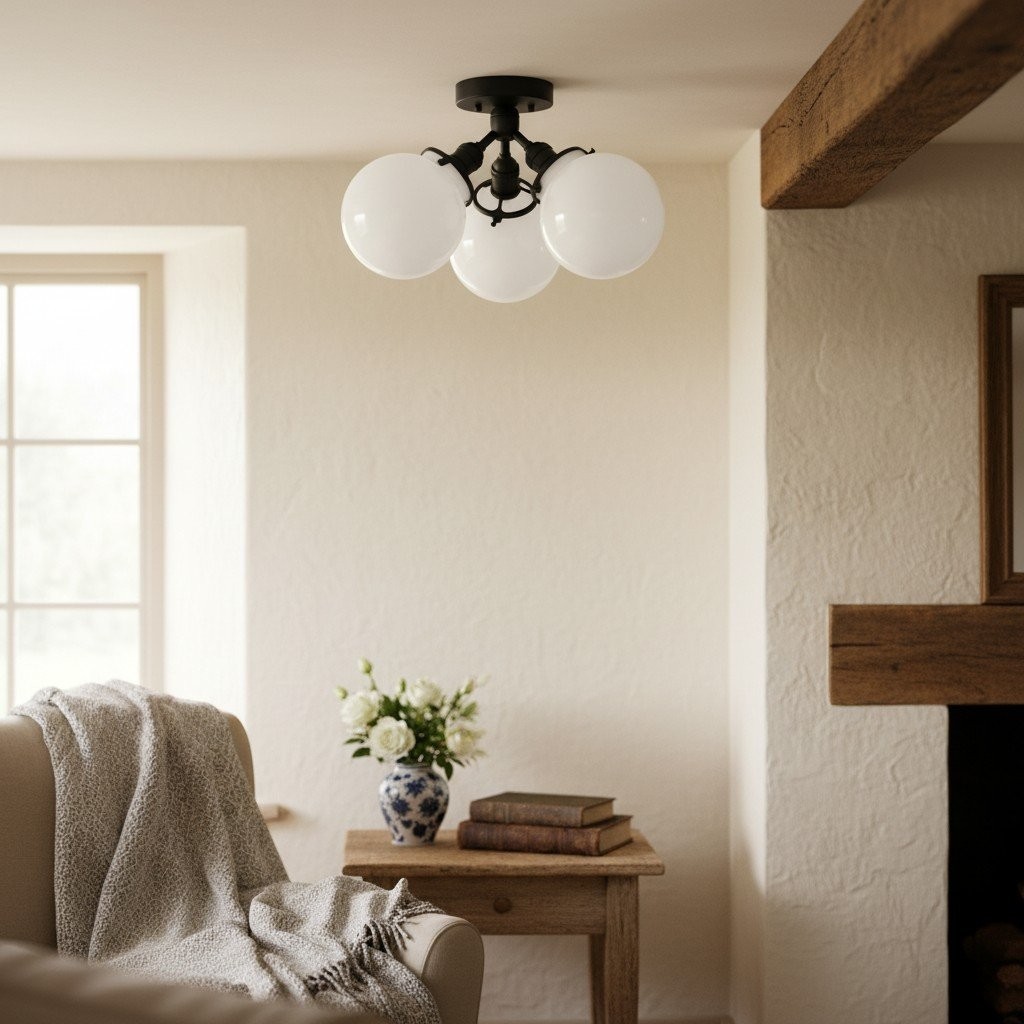 Glorica glazen bollamp - Mid-Century semi-flush plafondlamp HL1735