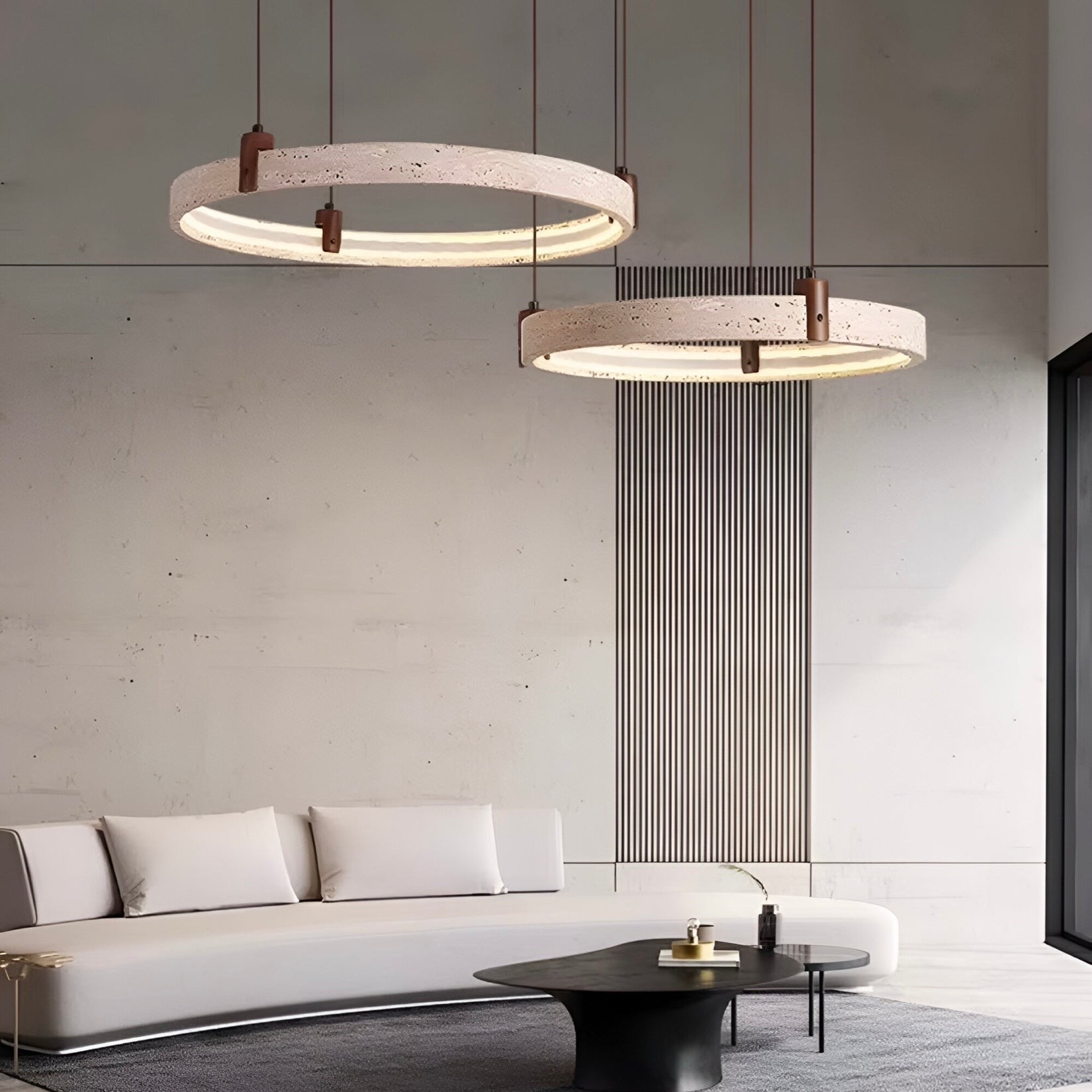 Eenvoudige ronde travertijn hanglamp HL974