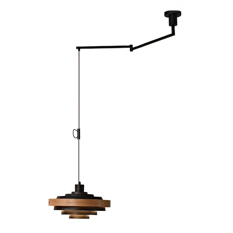 Vintage houten hanglamp met zwenkarm HL1086