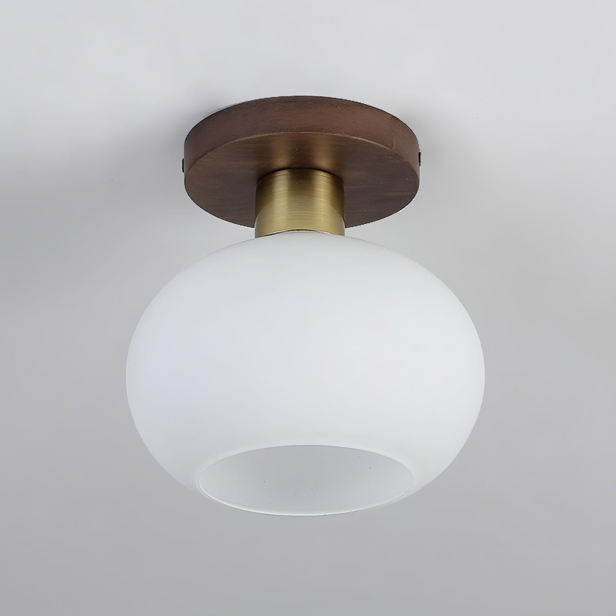 Vintage Wabi-Sabi Walnoot Koperen Glazen Plafondlamp Voor Woonkamer HL918