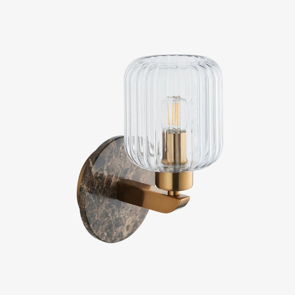 Korlisse Moderne Marmeren Wandlamp - Vintage Messing & Helder Glas Accentlamp voor Woonkamer en Hal HL2145