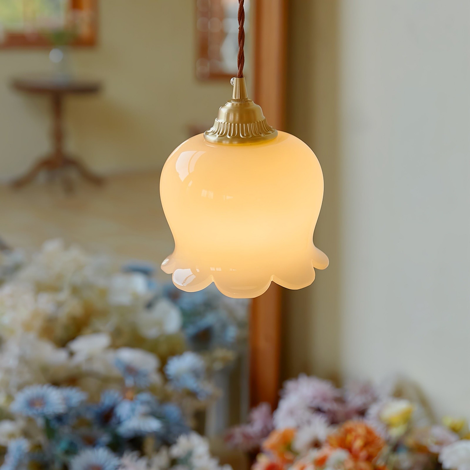 Retro Crème Lily Flower Hanglamp HL302
