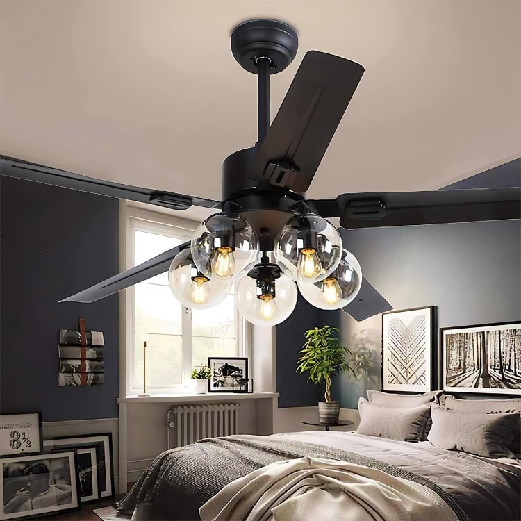 Moderne Houten Glazen Ventilator Plafondlamp HL52
