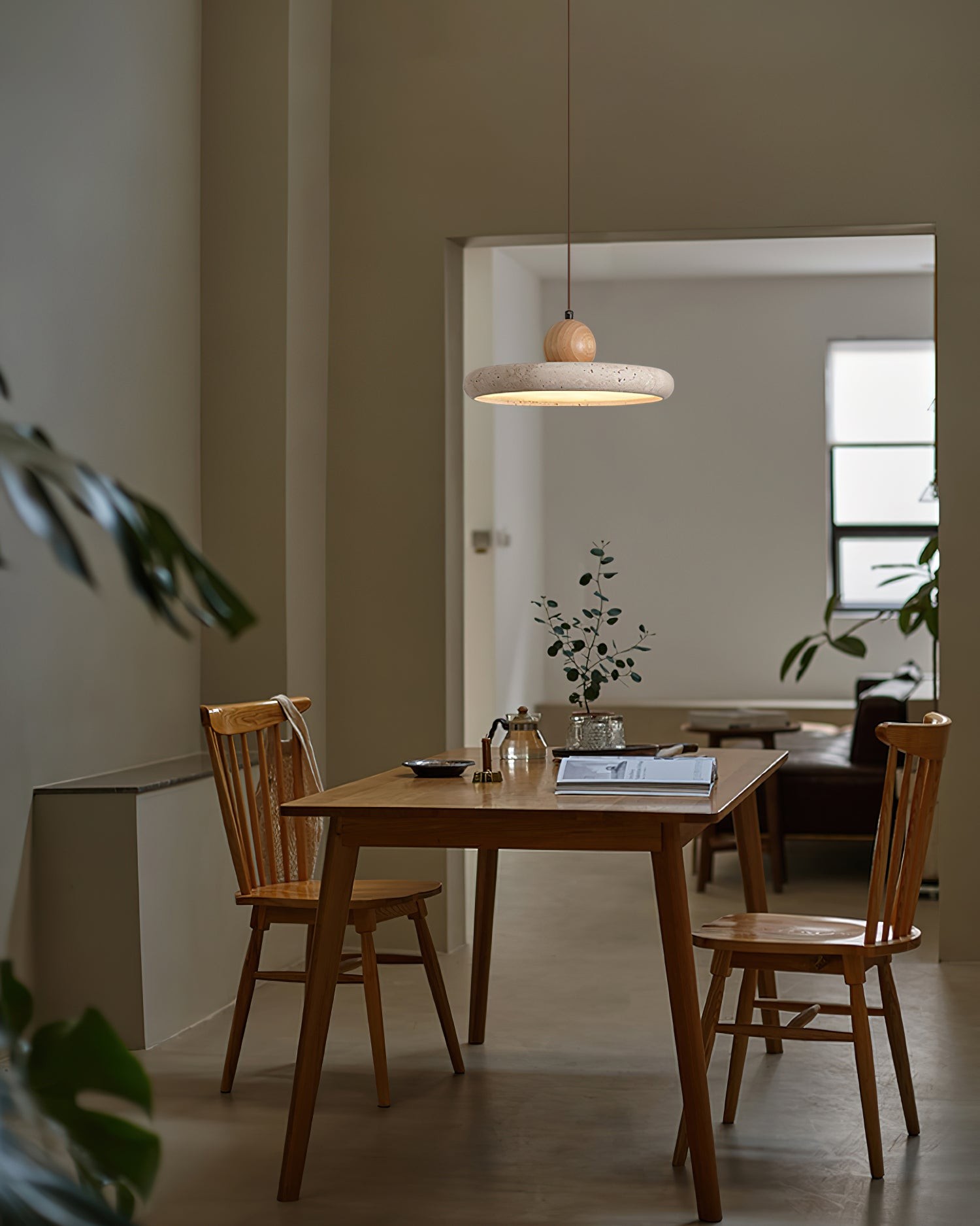 Moderne minimalistische houten travertijn schijf hanglamp HL586