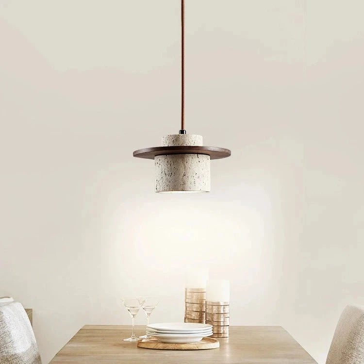 Hanglamp in Japanse vintage stijl met travertinafwerking HL3468