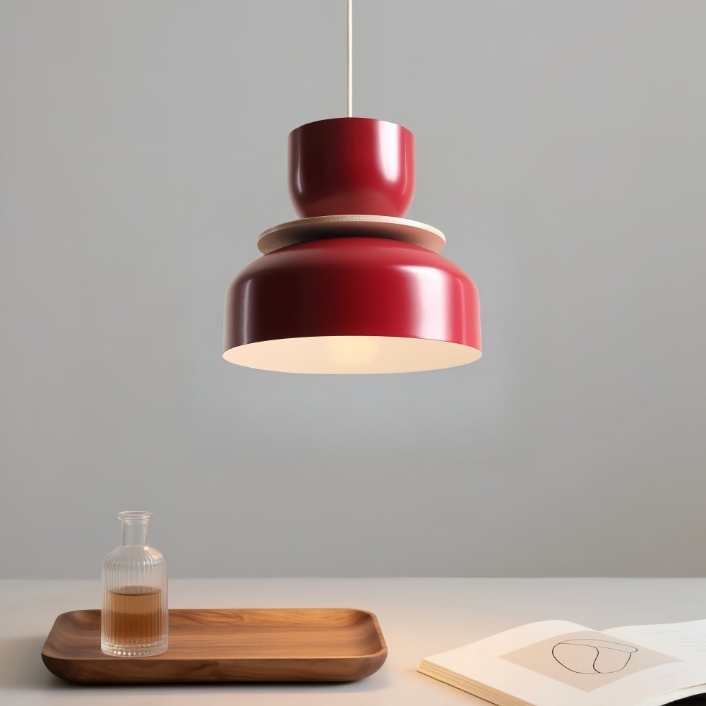 Hanglamp met metalen kom en kap - Houten Macri Kleurrijke Keukenlamp HL1068