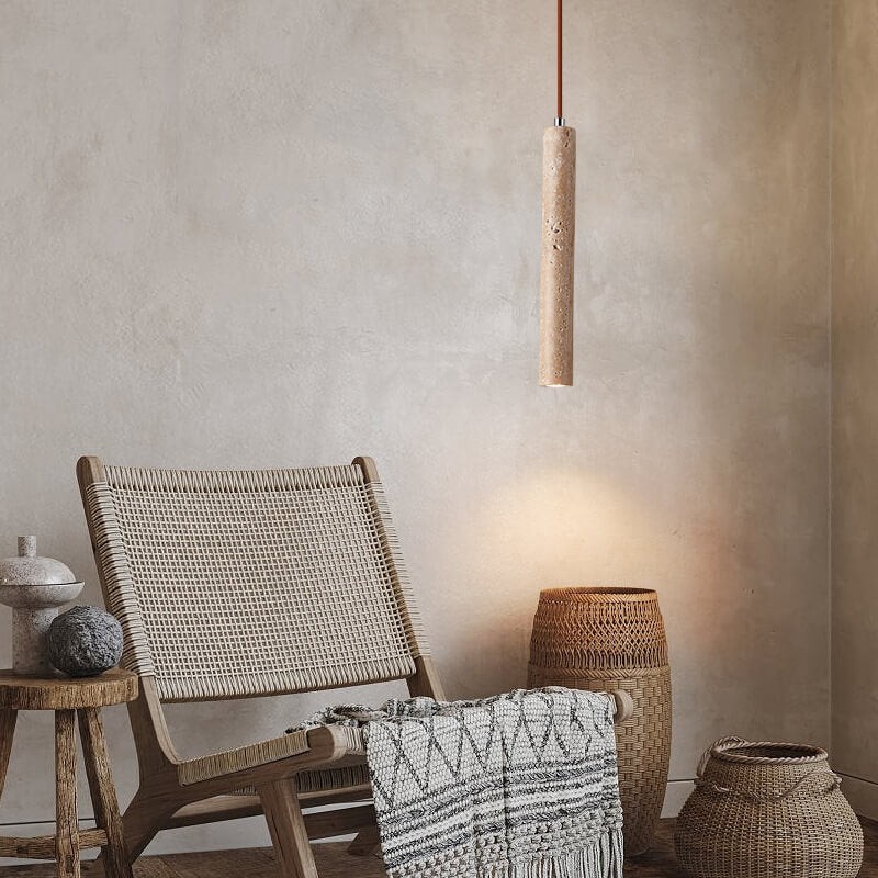Japanse Wabi Sabi gele travertijn cilinder hanglamp met 1 lichtpunt HL970