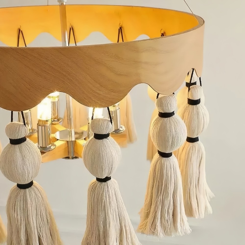 FringeAura Boho Kwastjes Kroonluchter - Grote Kroonluchter met Katoenen Franjes voor Eet- en Woonkamer HL2450