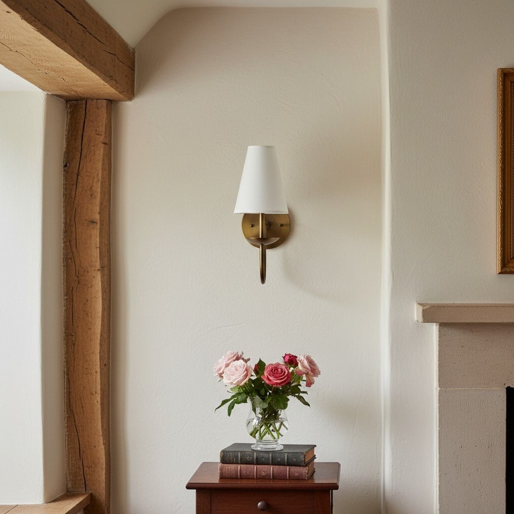 Curva Metalen Witte Linnen Wandlamp - Klassieke Messing Wandlamp voor Slaapkamers HL1760