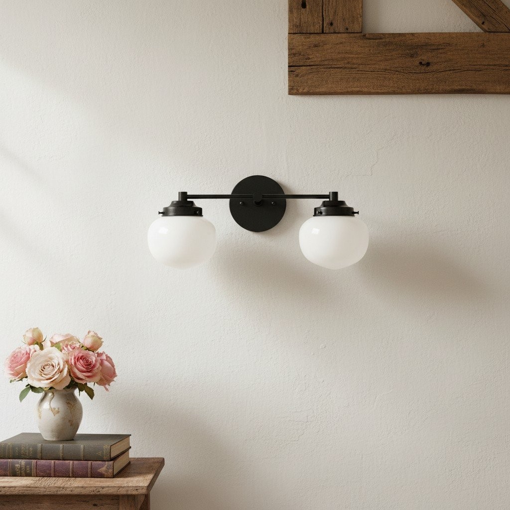 Opalume glazen Art Deco badkamerlamp - wandlamp met witte glazen kappen HL1668