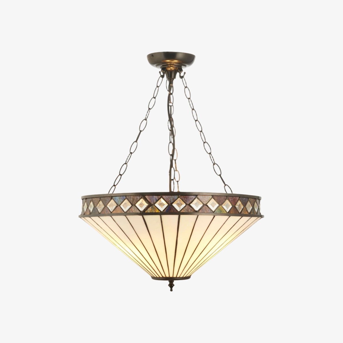TF Fargo Verstelbare Hanglamp met Glas-in-lood-geïnspireerde omgekeerde kap voor kookeiland en eettafel HL2177