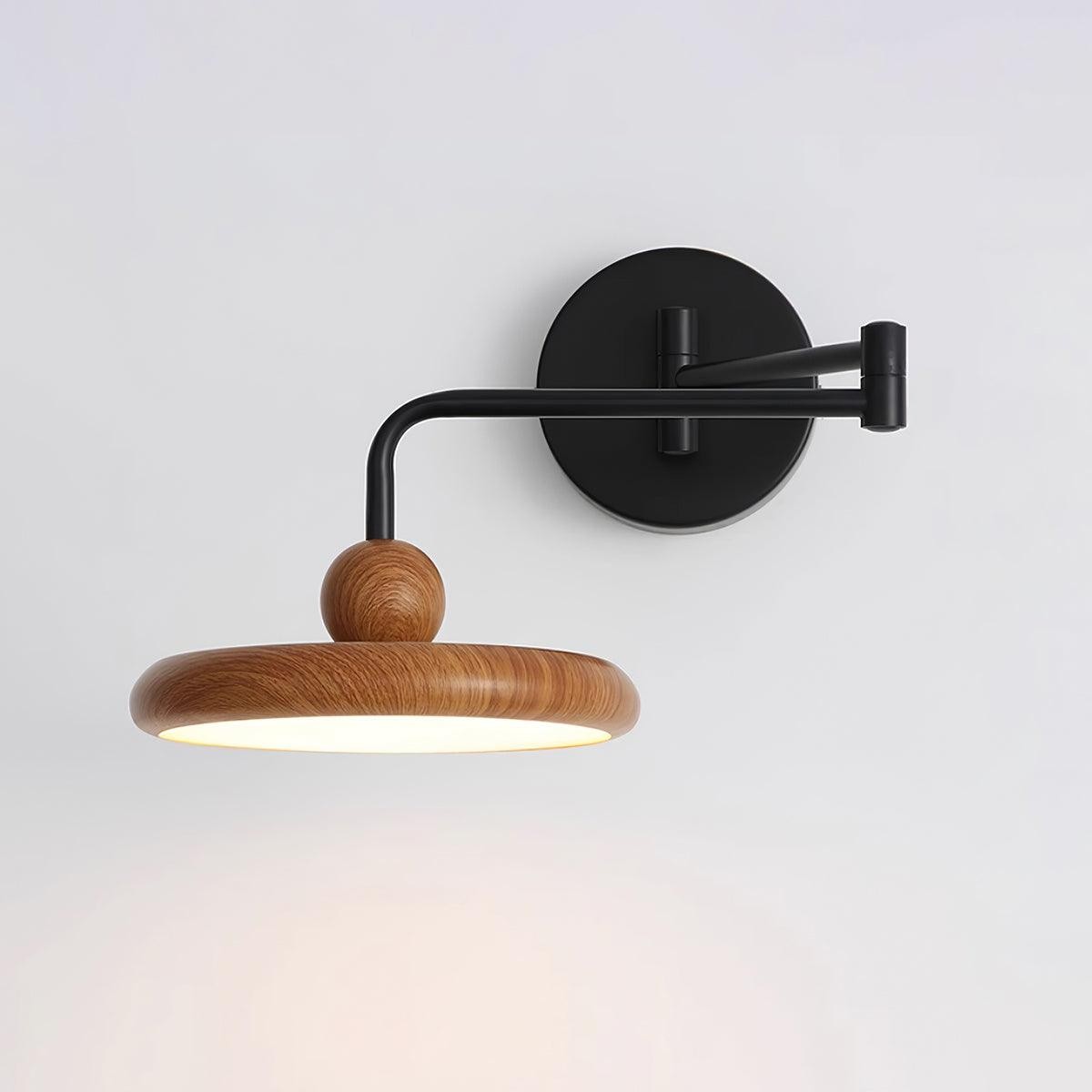 Wandlamp met Zwenkarm en Houten Schijfvormige bol voor Slaapkamer HL1080