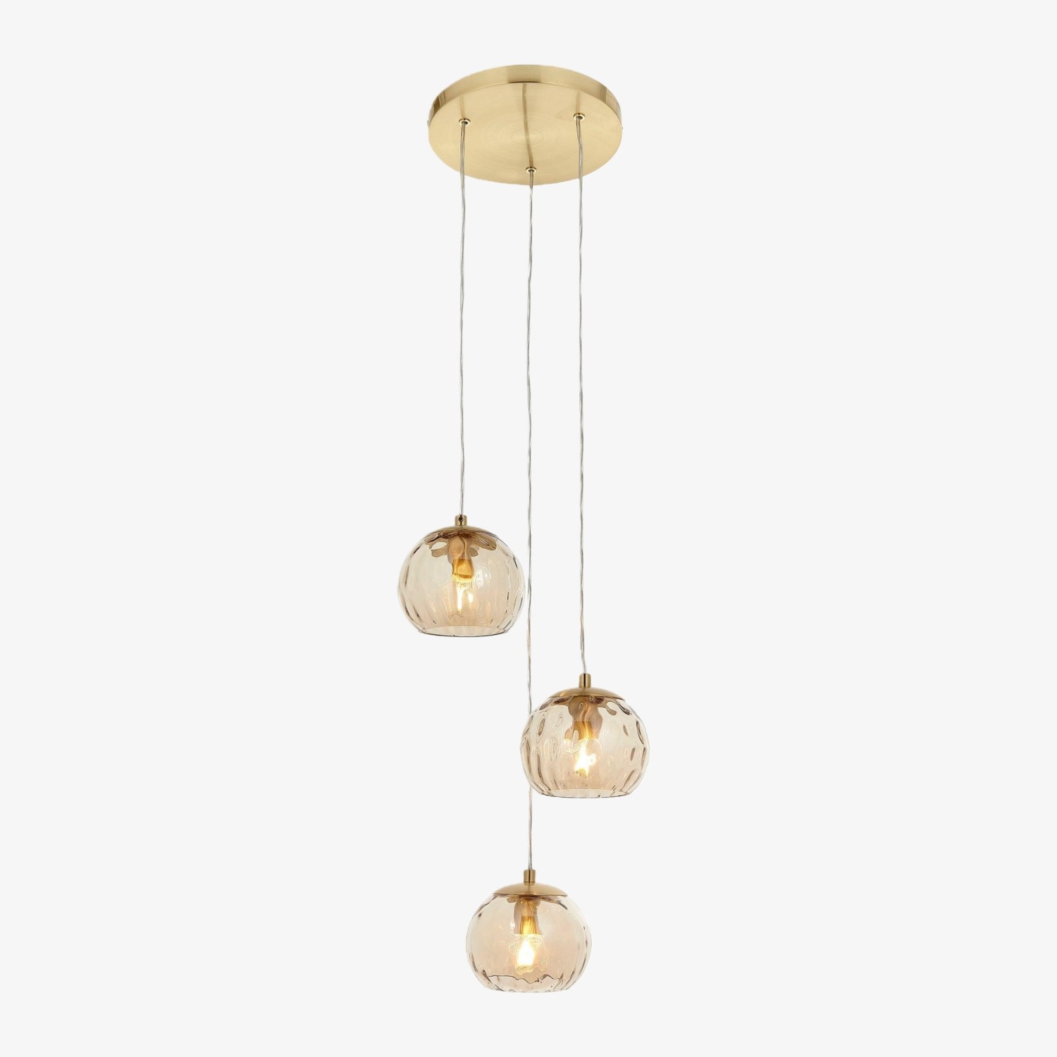 Tracian Dimpled Globes 3-lichts hanglamp - Sculpturale amberkleurige verlichting, ideaal voor woonkamer of hal HL2255