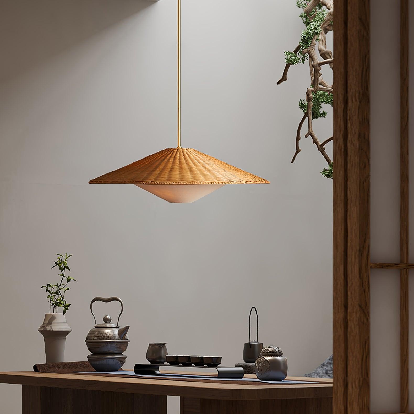 Hanglamp in de vorm van een rotan hoed, geschikt voor de woonkamer HL796