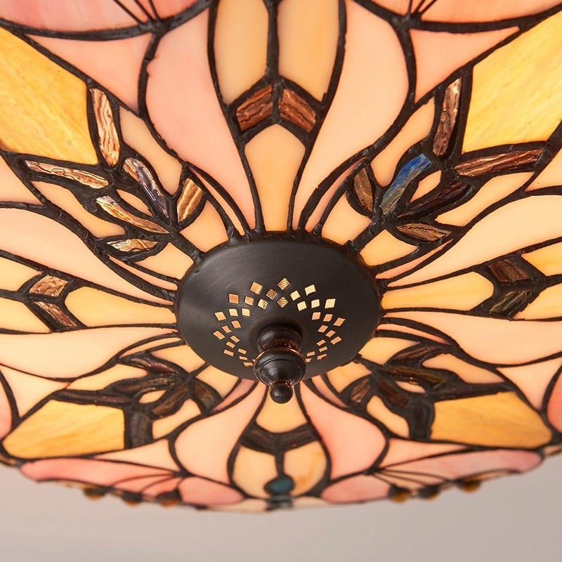 TF Ashton Tiffany glazen plafondlamp met libellemotief - overgangsstijl voor slaapkamers en woonkamers HL2256