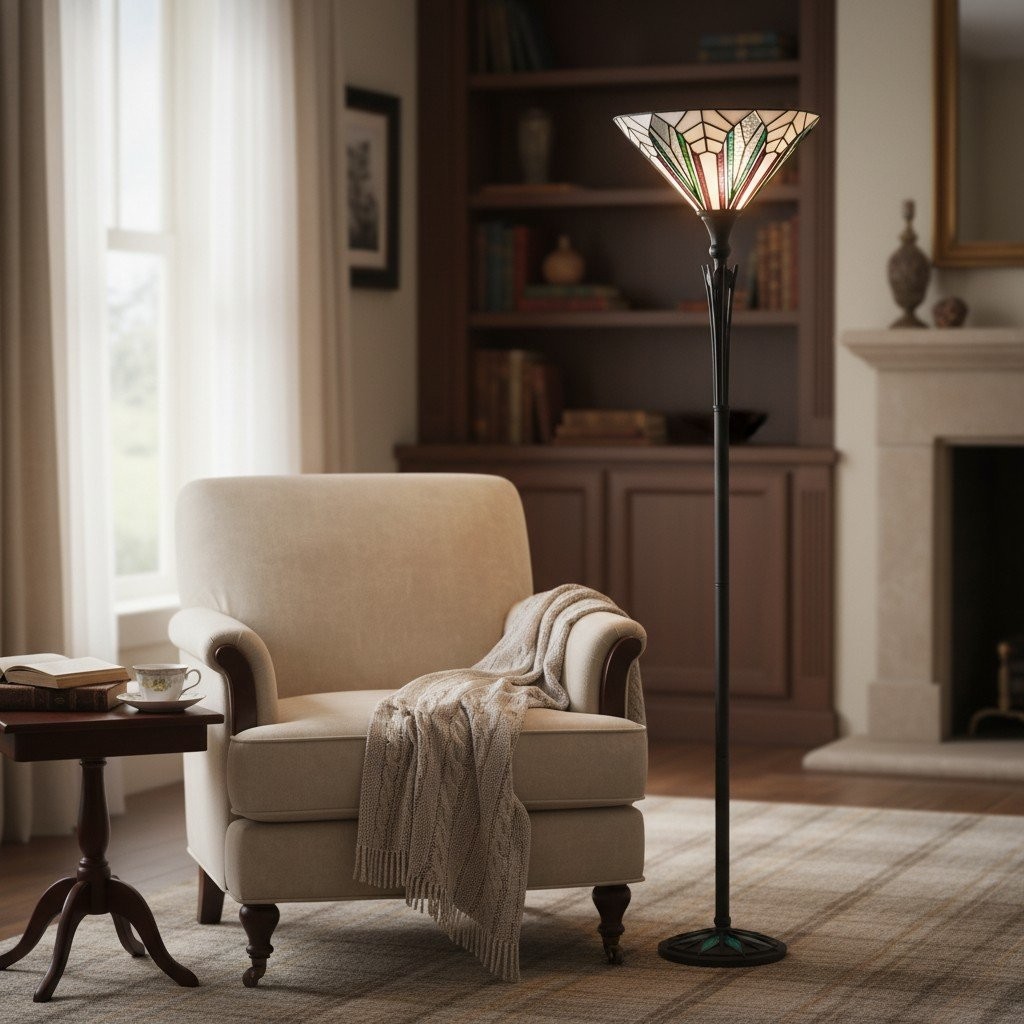 TF Astoria Tiffany-stijl uplighterlamp - getextureerde glazen kap voor sfeer in huis en op kantoor HL2252