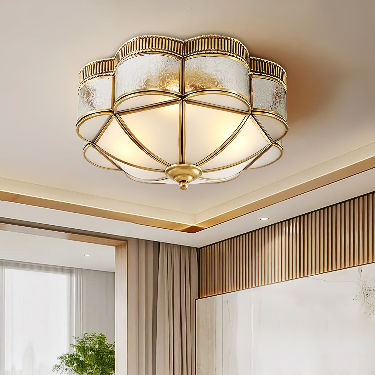 Plafondlamp met koepel van messing HL391