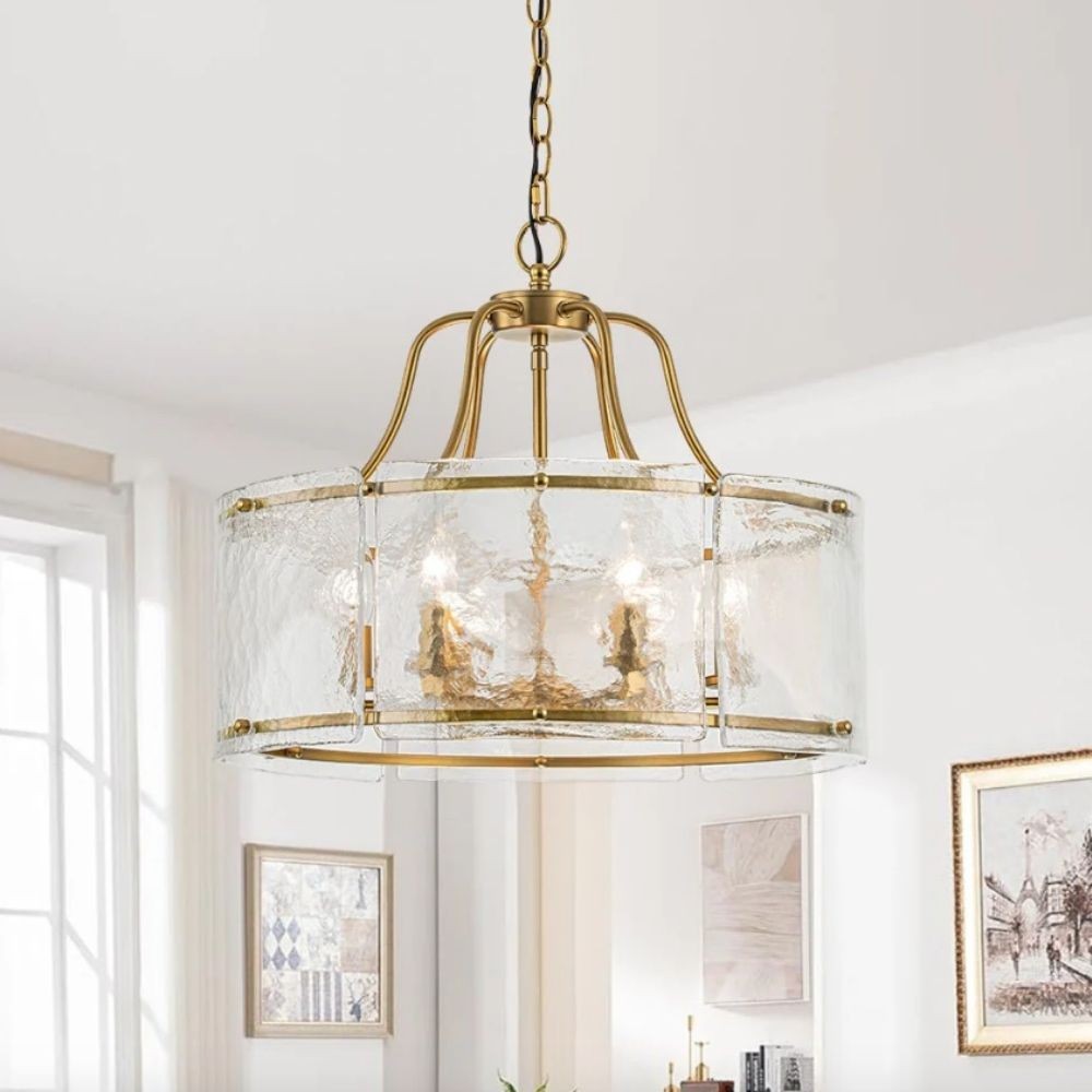 Vintage Metalen Hanglamp met Textuur van Geborsteld Glas HL1009