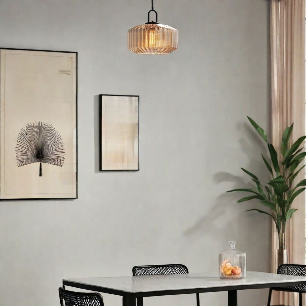 Hanglamp Met Geribbelde Glazen Pot - Modern Keukeneilandgebruik HL1043