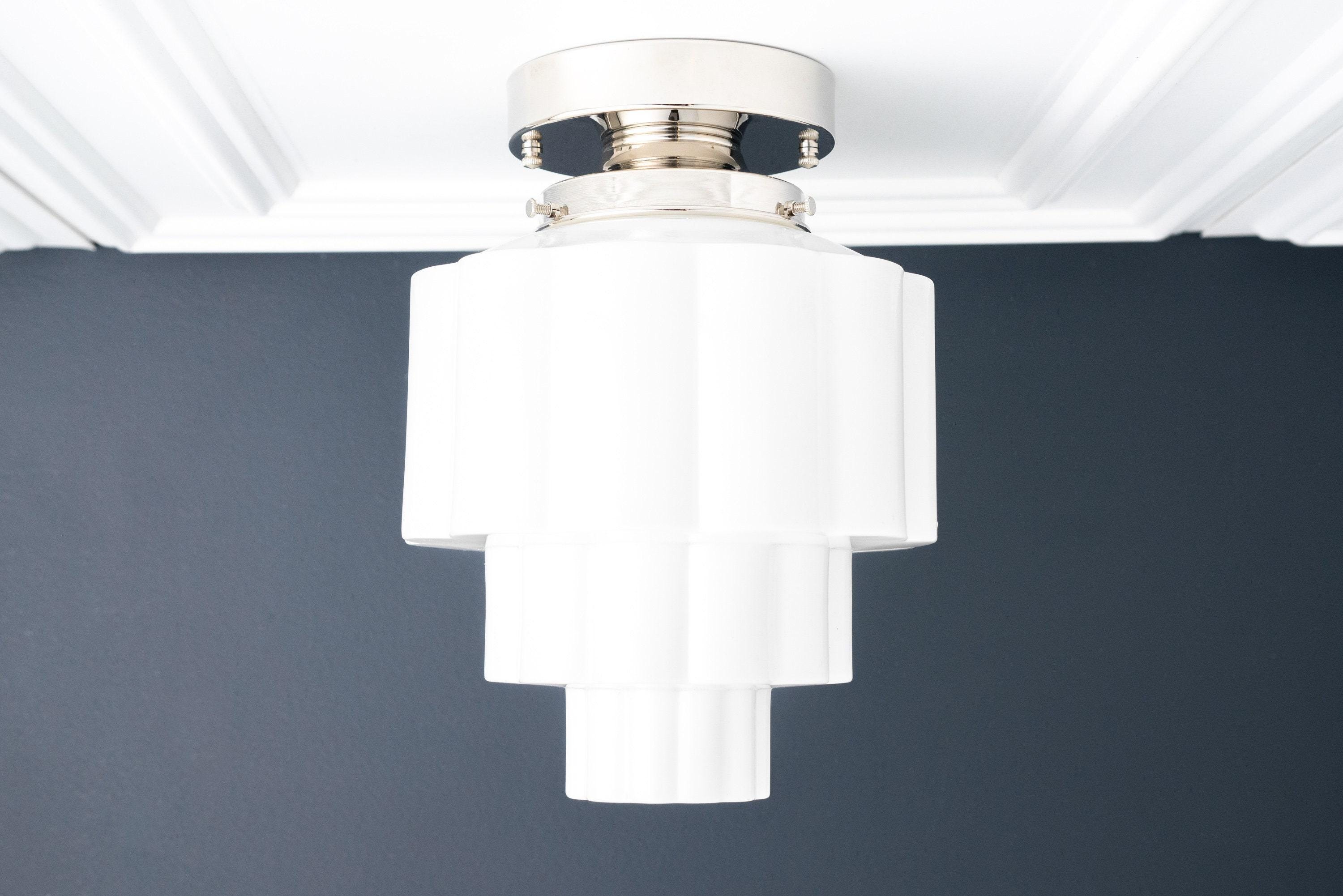 Geotower glazen plafondlamp van messing – Art Deco geribbelde bolvormige plafondlamp HL1726