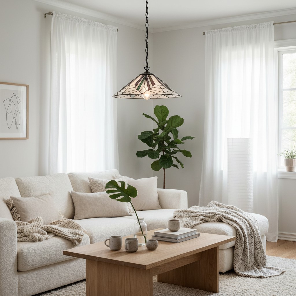 TF Astoria Tiffany plafondpendel - Geometrisch glazen ontwerp met reliëf voor de woonkamer HL2236