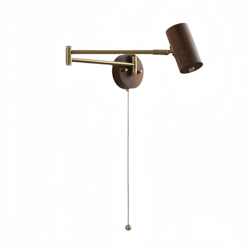 Verstelbare wandlamp met cilindervormige zwenkarm van hout en ijzer HL1085