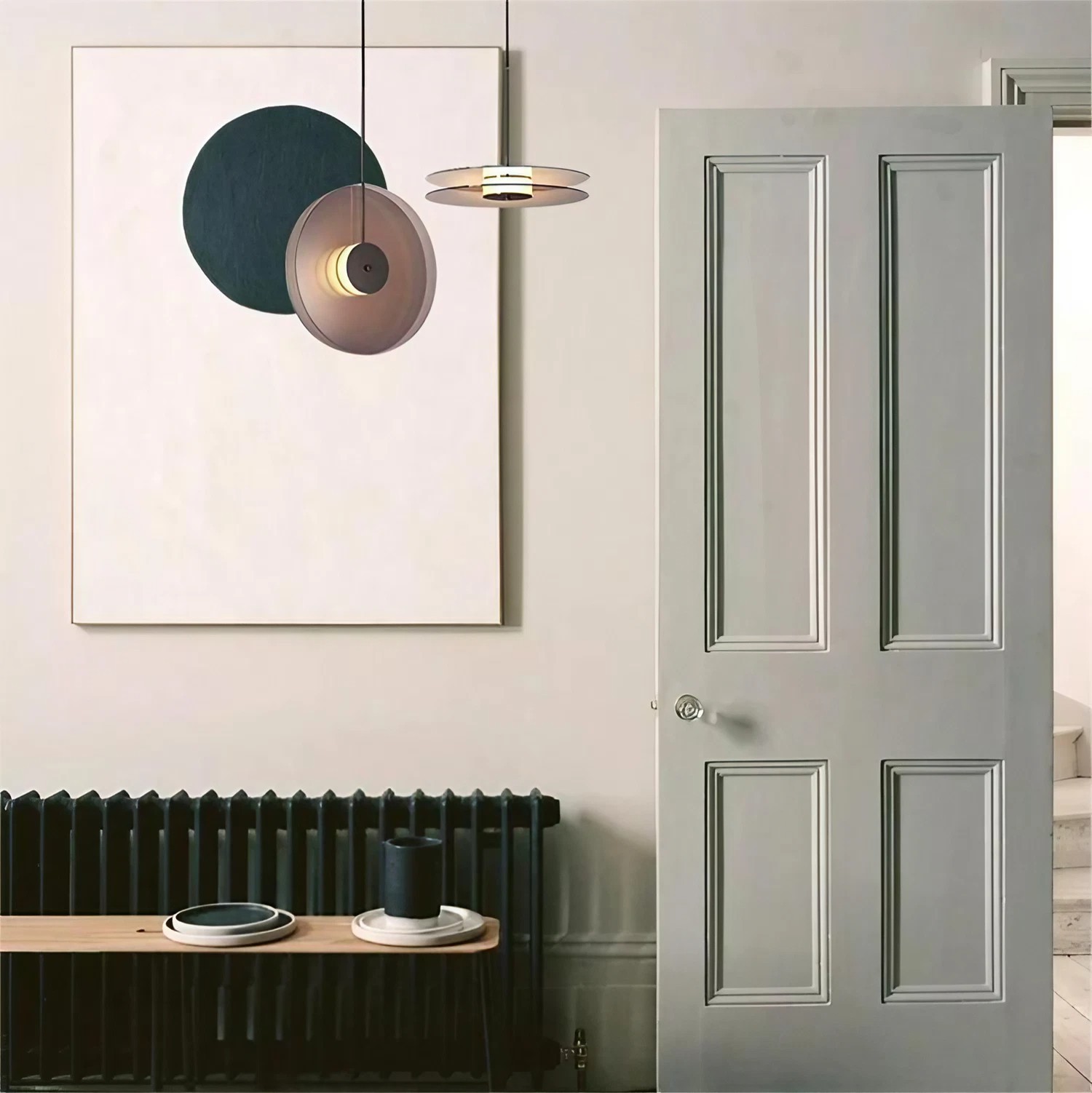 Bar art hanglamp met noorse glazen schijf HL17