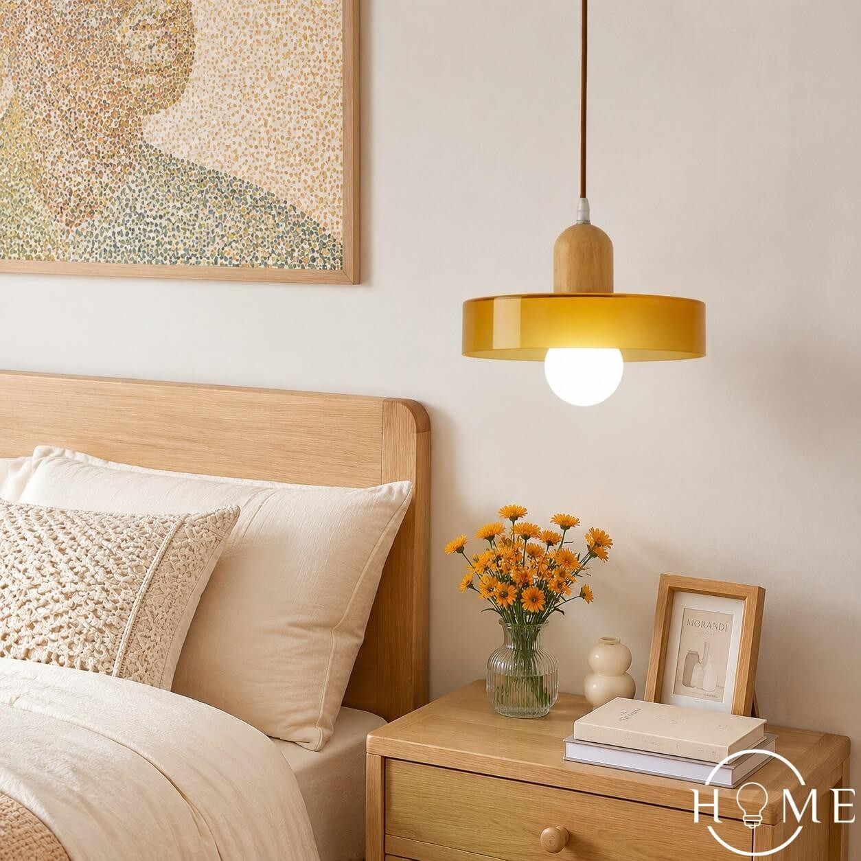 Morandi Glazen Hanglamp - Houten Schijfontwerp HL1047