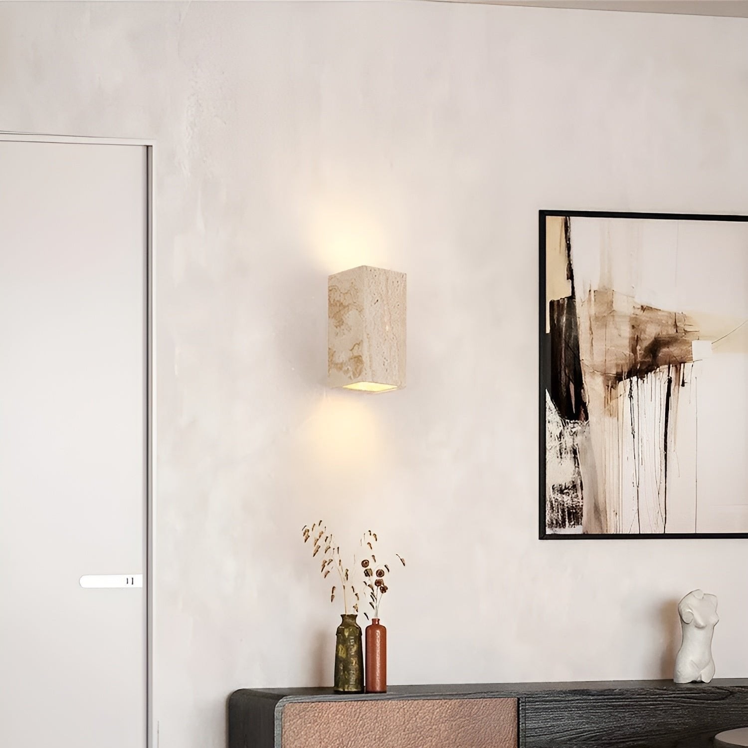 Minimalistische LED-wandlamp voor buiten van travertijnsteen HL1278