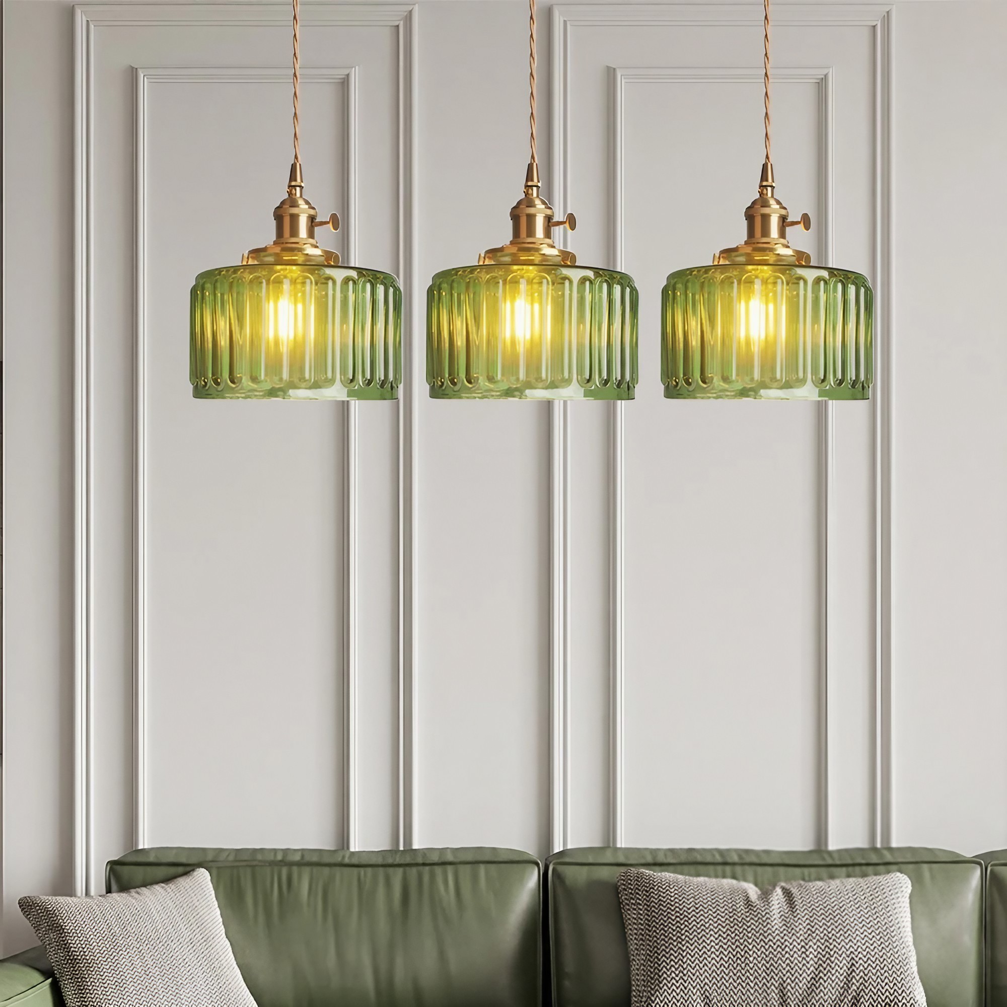 Retro Korte Cilinder Golvende Glazen Hanglamp HL315