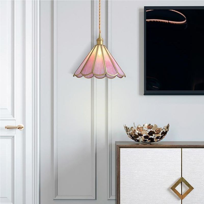 Romantische Retro Messing Glazen Hanglamp HL66