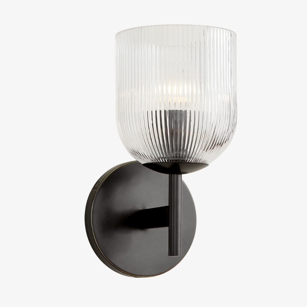 Bravira geribbelde glazen wandlamp - metalen wandlamp met heldere glazen kap HL1552