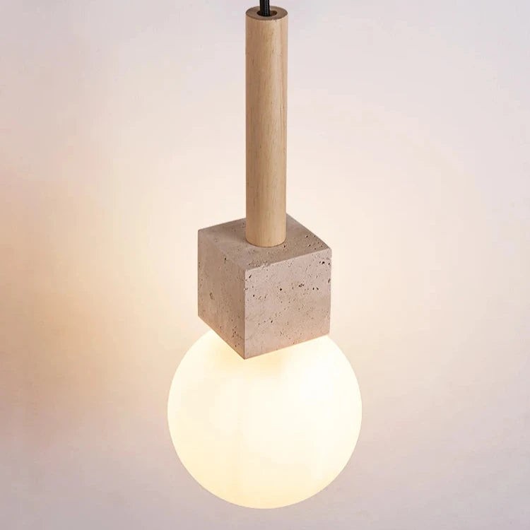 Moderne hanglamp in de vorm van een travertinkubus HL3481