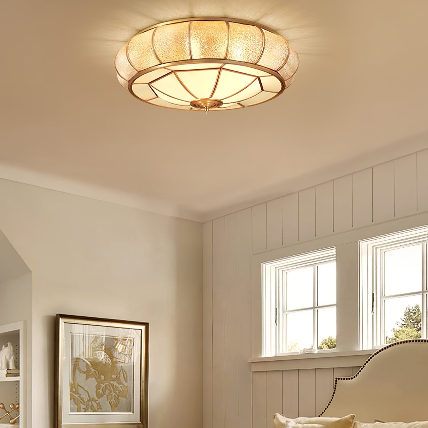 Ronde plafondlamp van getextureerd glas HL756