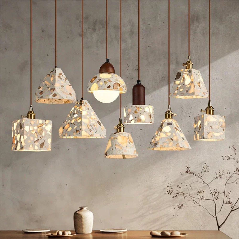 Natuurlijke Wabi-sabi Doorschijnende Terrazzo Hanglamp HL1003
