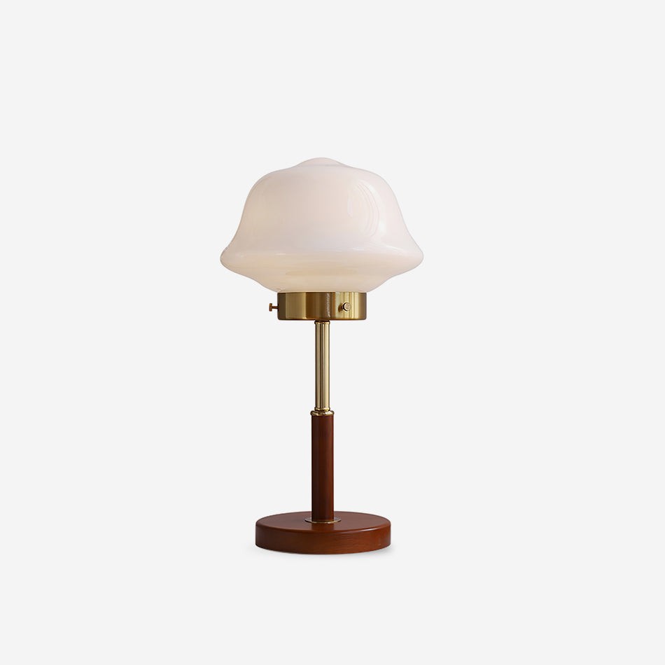 Mid Century Vintage Walnoot Glazen Tafellamp HL490