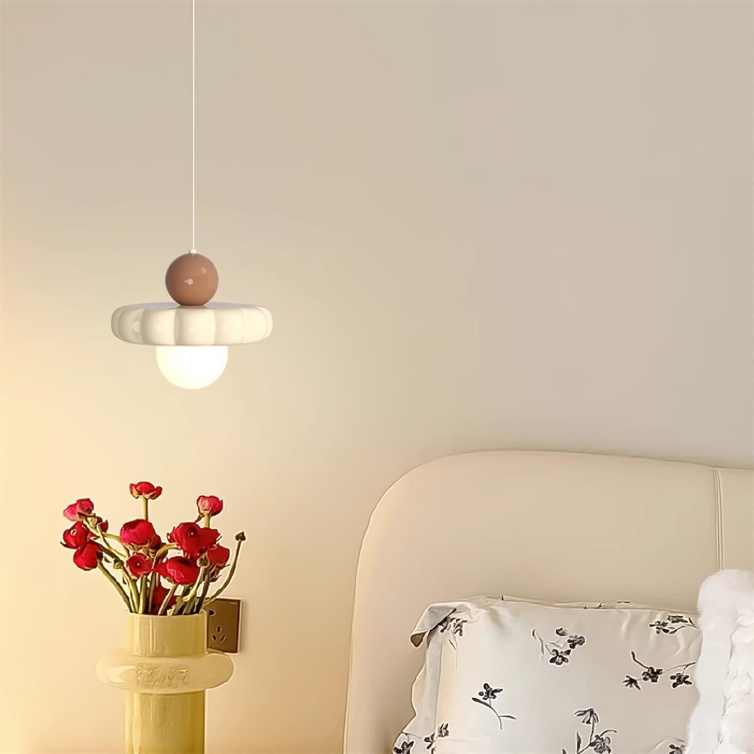 Crèmekleurige stijl lange lijn pompoen textuur hanglamp HL504