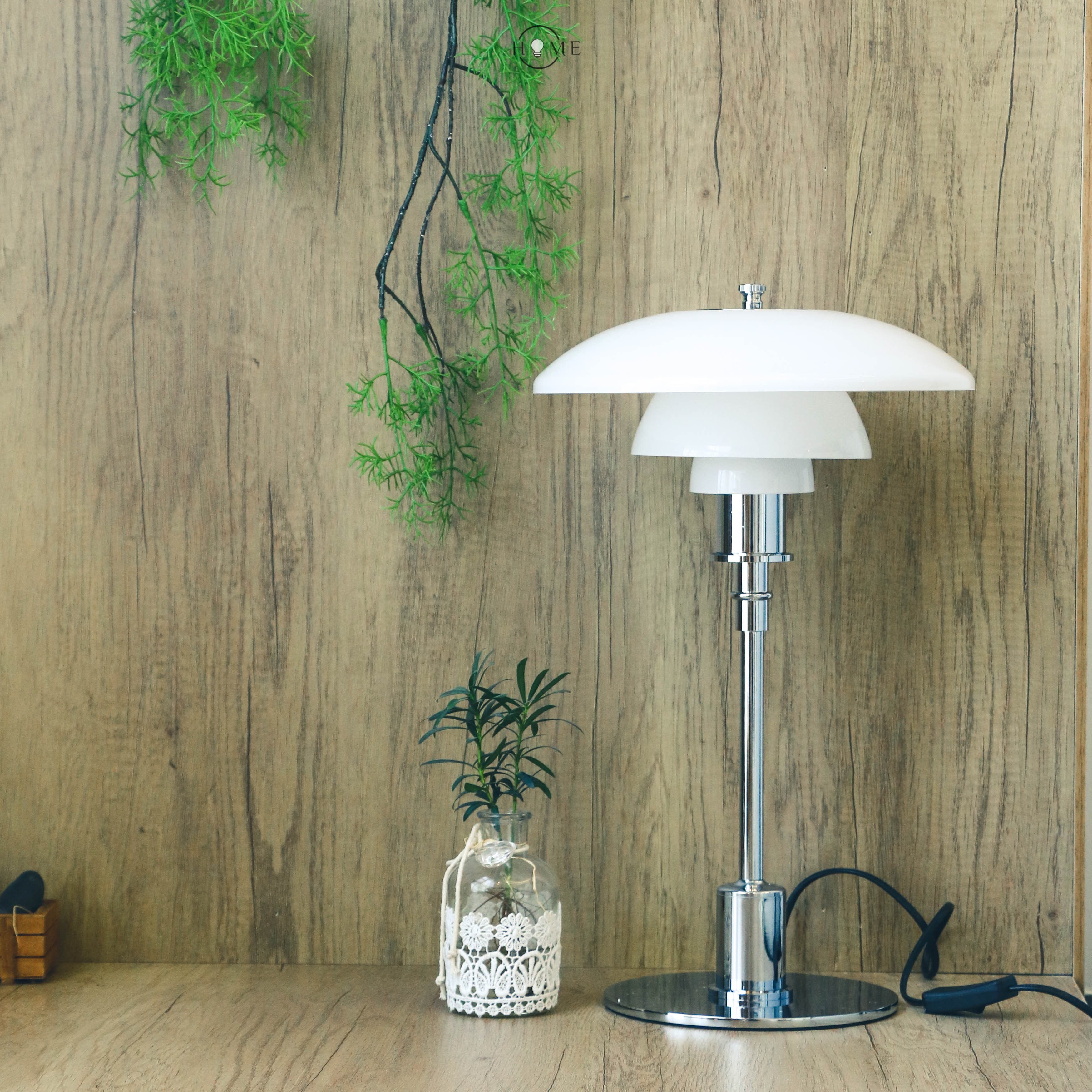 Glazen tafellamp met Multilayer roestvrij staal