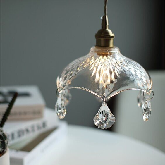 Vintage helder geribbeld glas paraplu hanglamp HL49